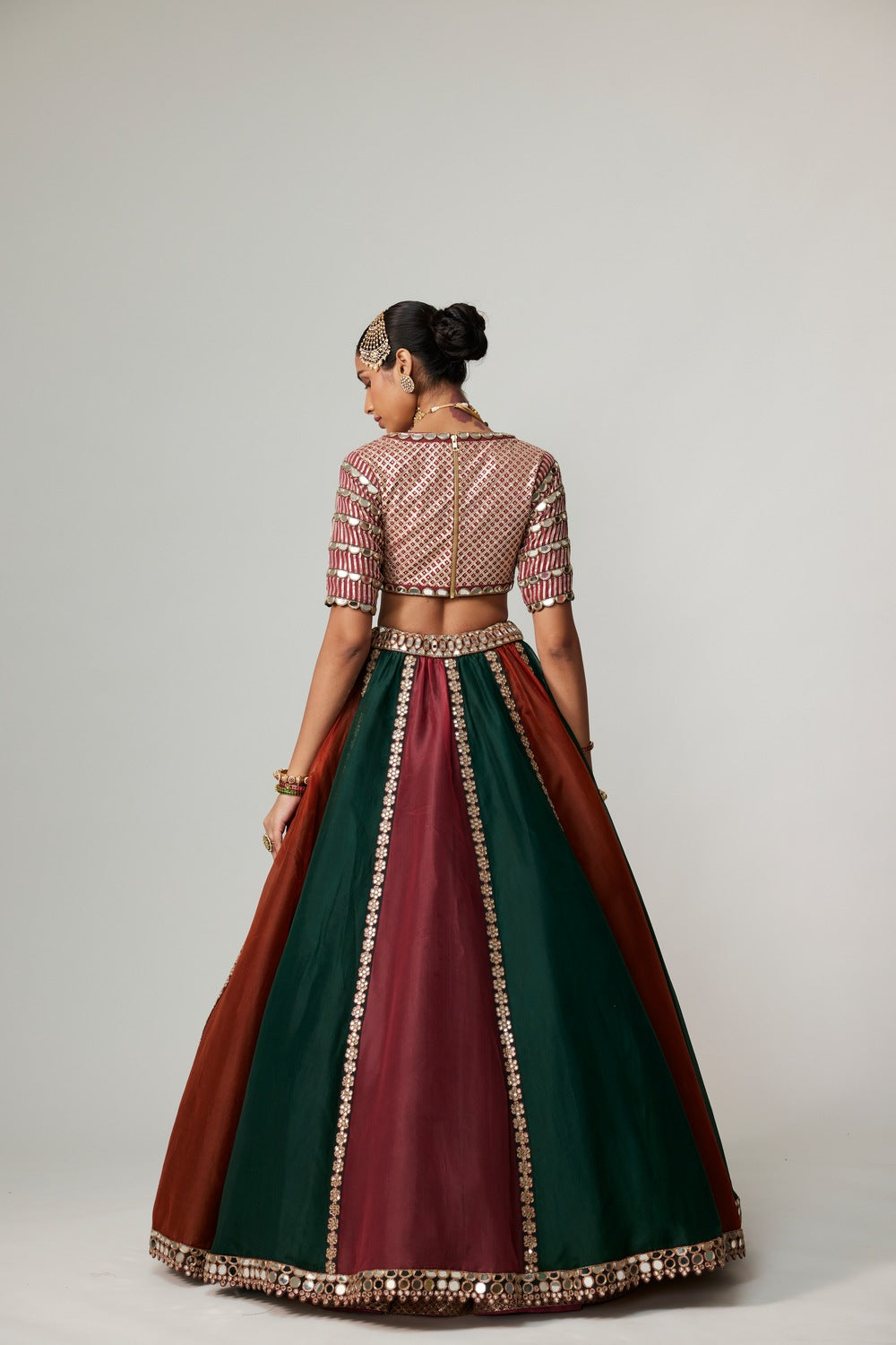 CRANBERRY MULTICOLOR LINEAR LEHENGA WITH V NECK BLOUSE