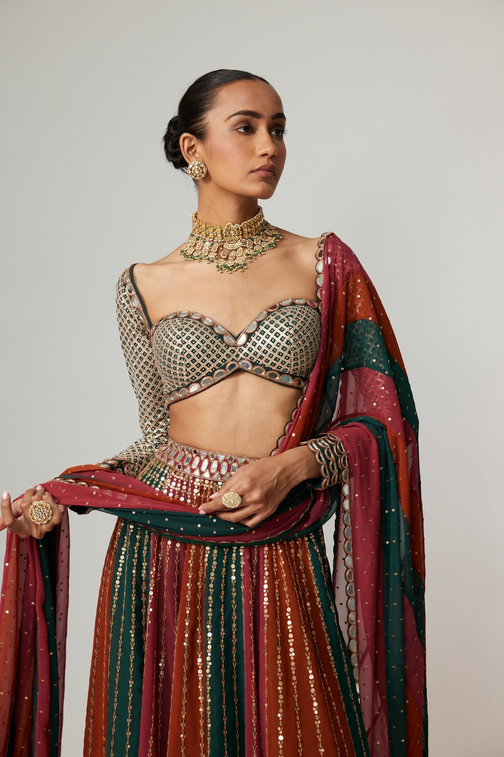 CRANBERRY LEHENGA PANTS WITH SWEETHEART NECK FULL SLEEVE BLOUSE