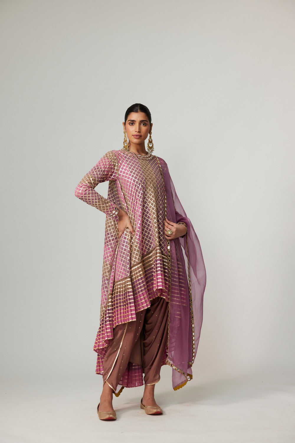 MUD MAUVE MULTICOLOR DHOTI KURTA WITH DUPATTA SET