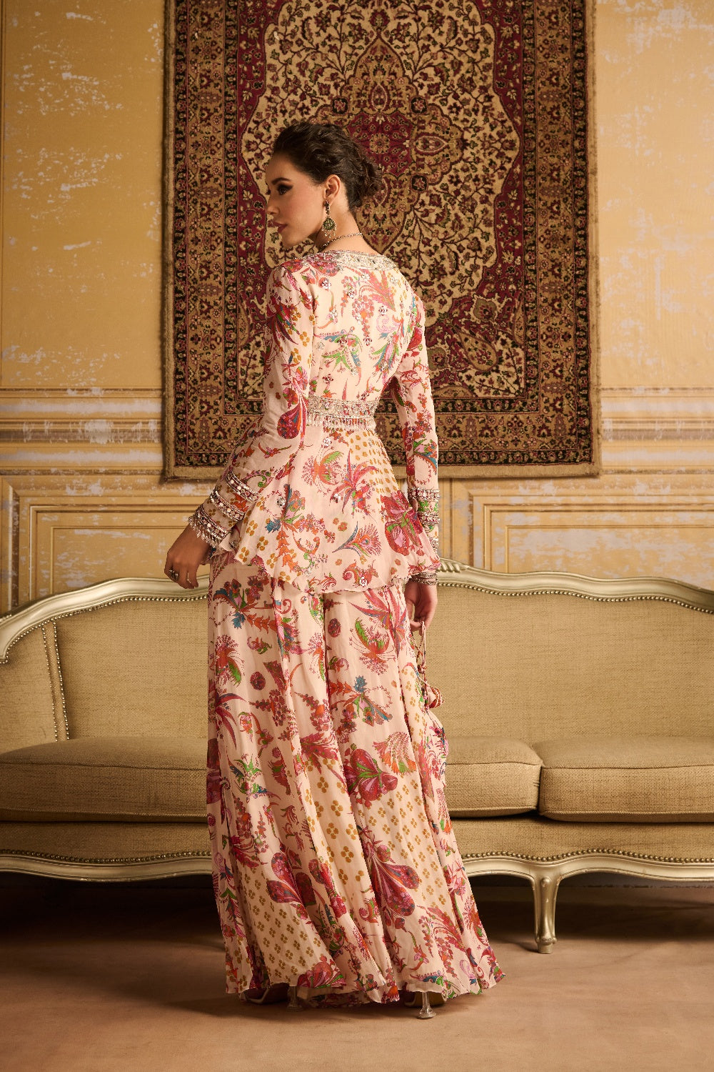 Red Print Embroidered Blouse And Kurti Set