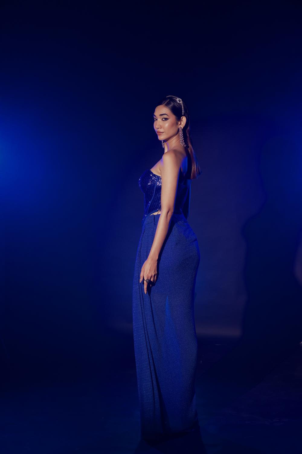 Electric Blue Corset And Drape Skirt