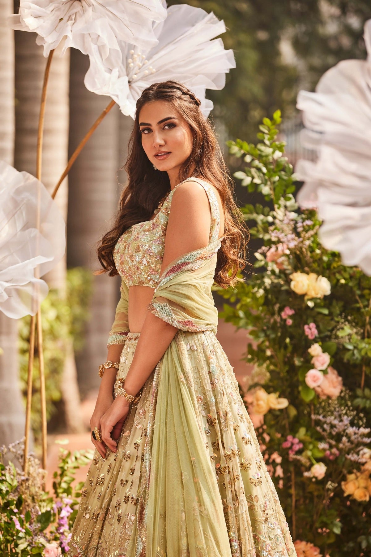 green lehenga for haldi