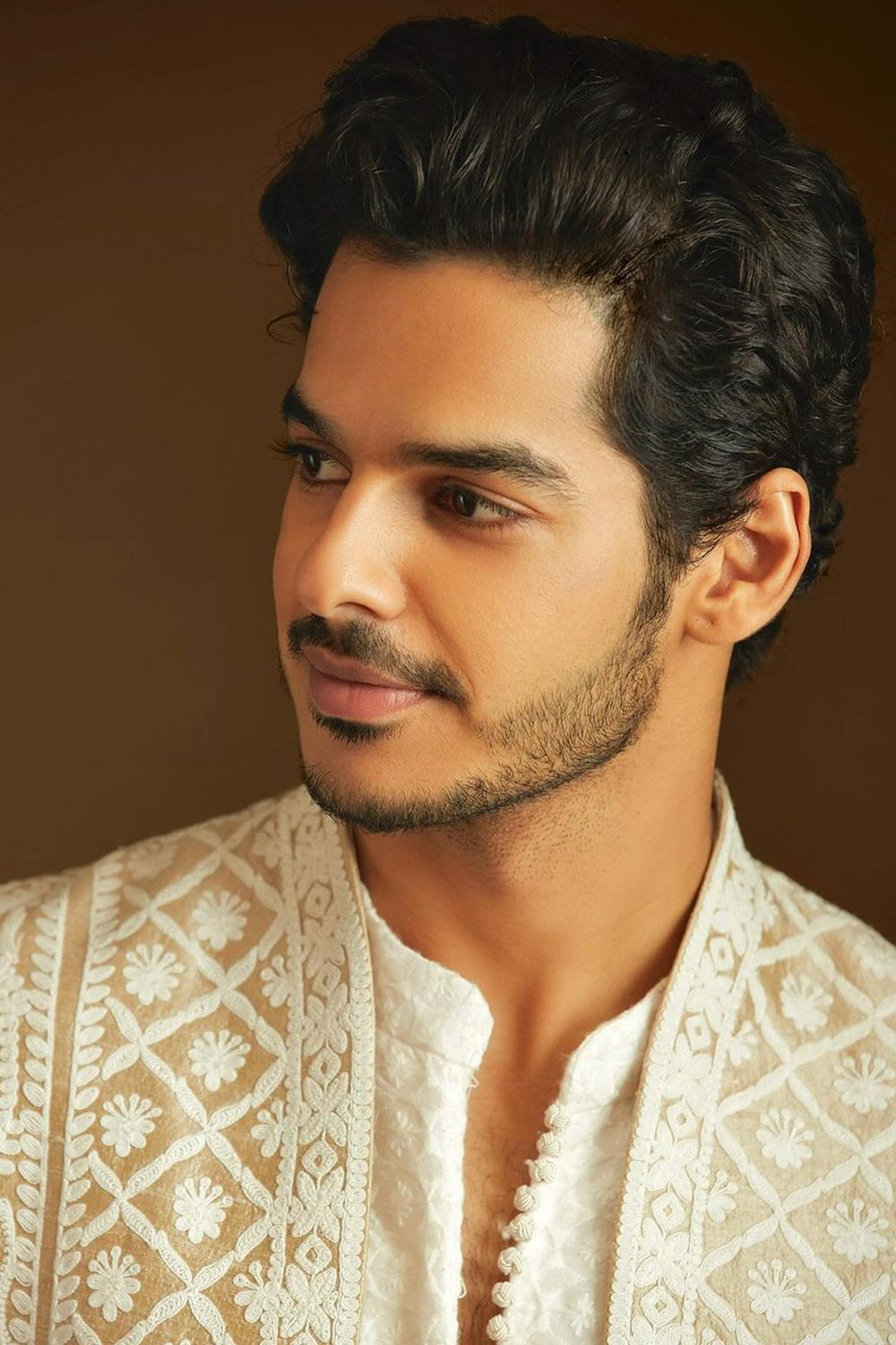 Ishaan Khatter in Nude Cream Open Sherwani Set