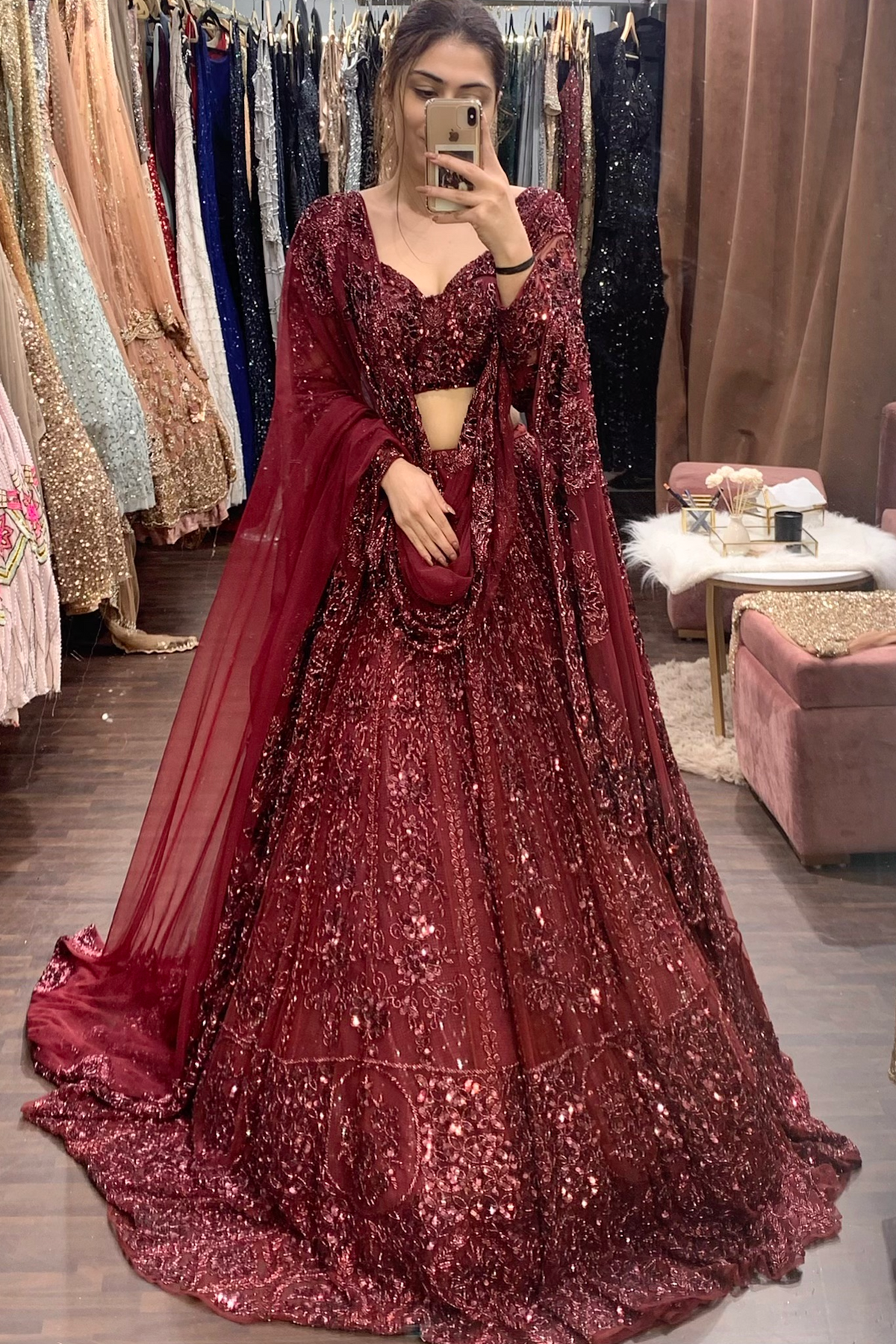  maroon bridal lehenga