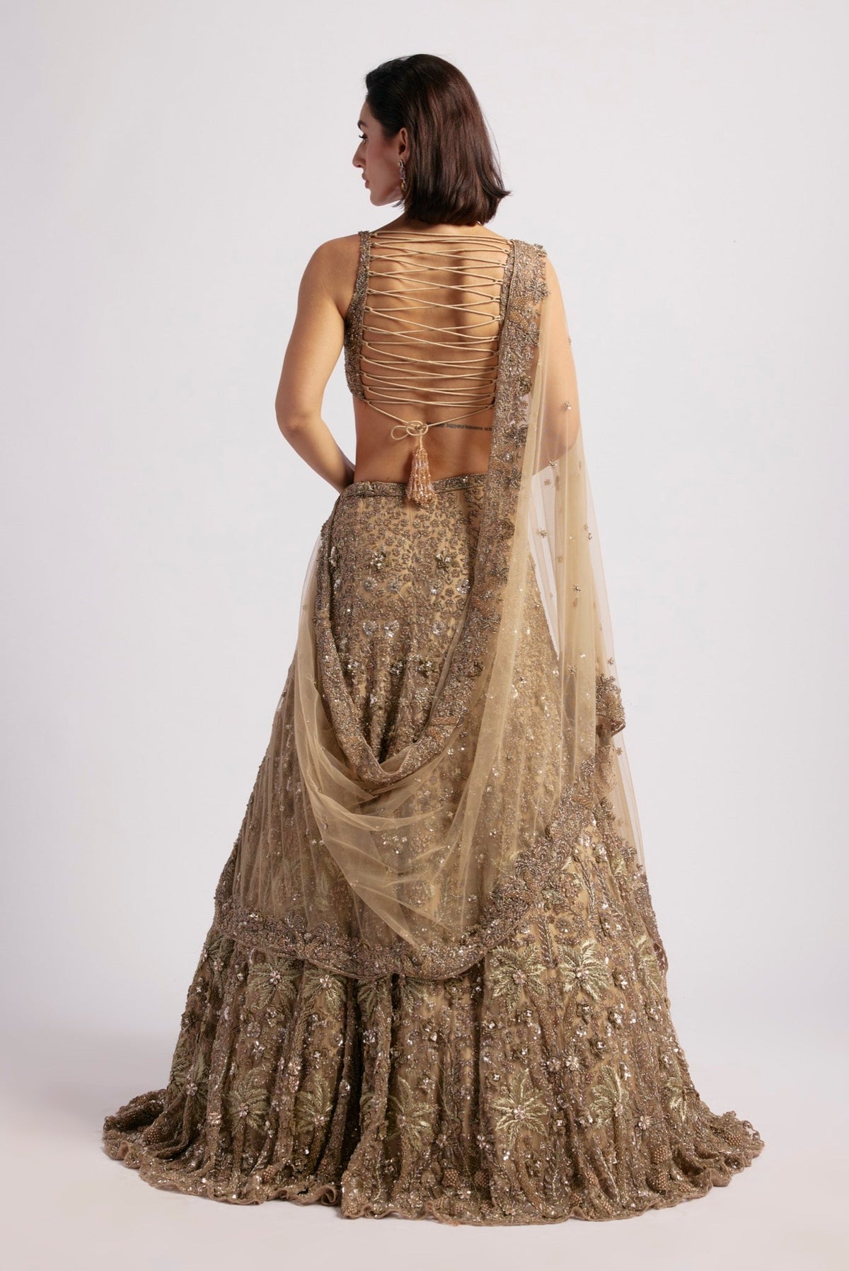 LISA OLIVE GREEN LEHENGA SET