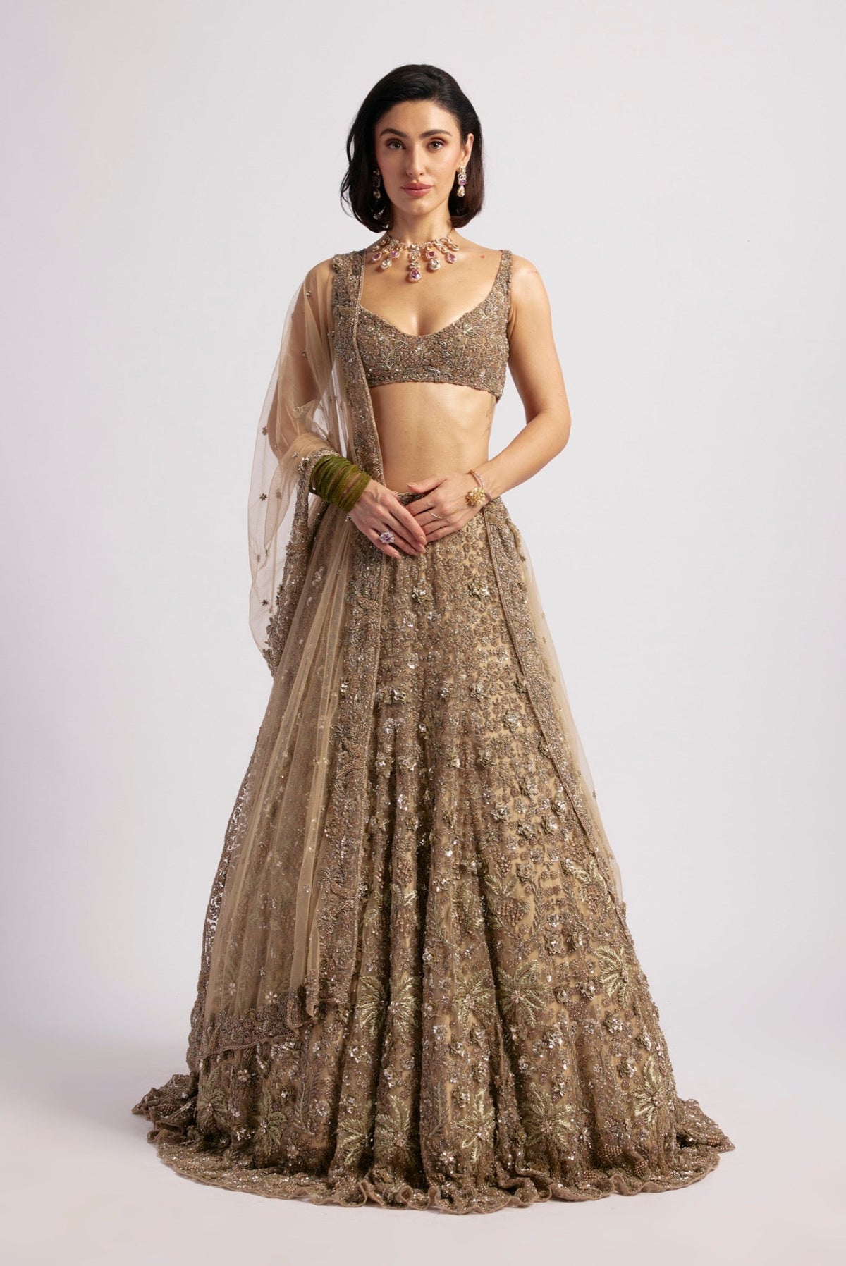 LISA OLIVE GREEN LEHENGA SET