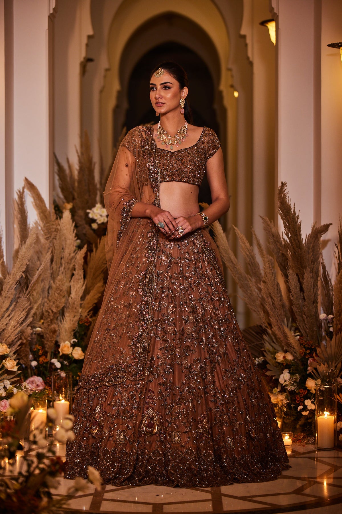 brown bridal lehenga