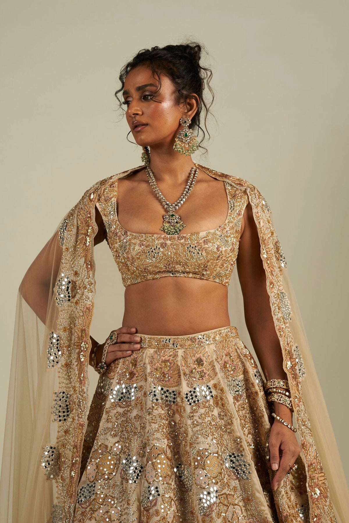 GOLD MIRROR WORK LEHENGA