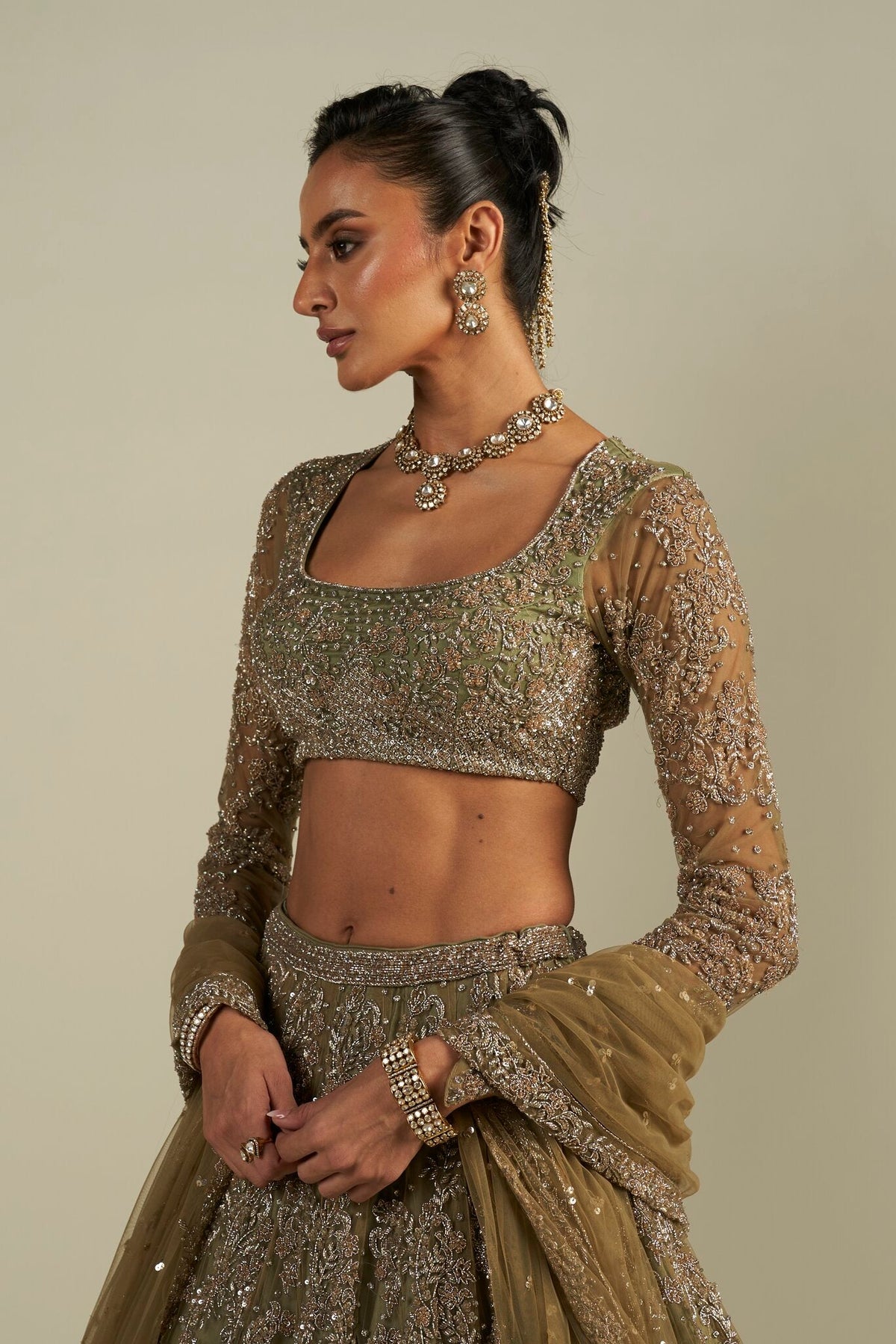 FIZA GREEN LEHENGA