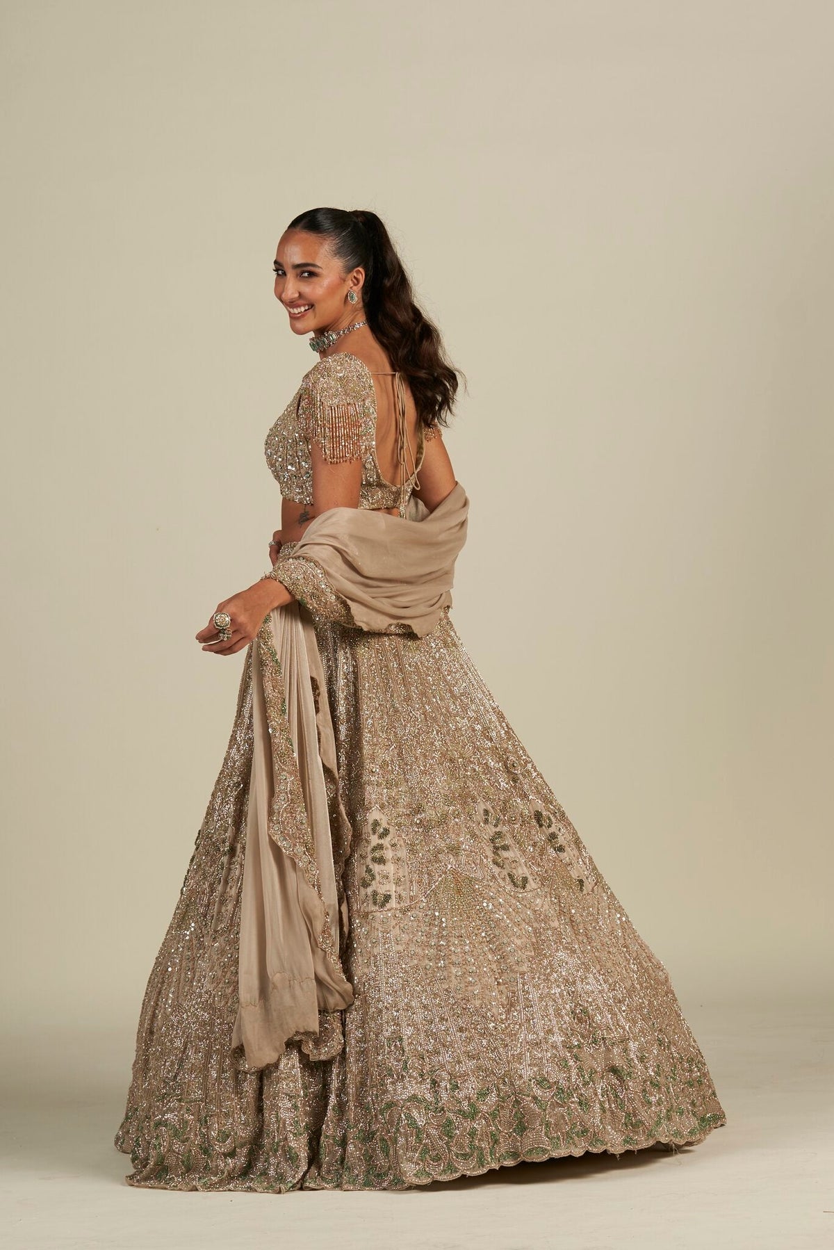 MASTANI IVORY GREEN LEHENGA