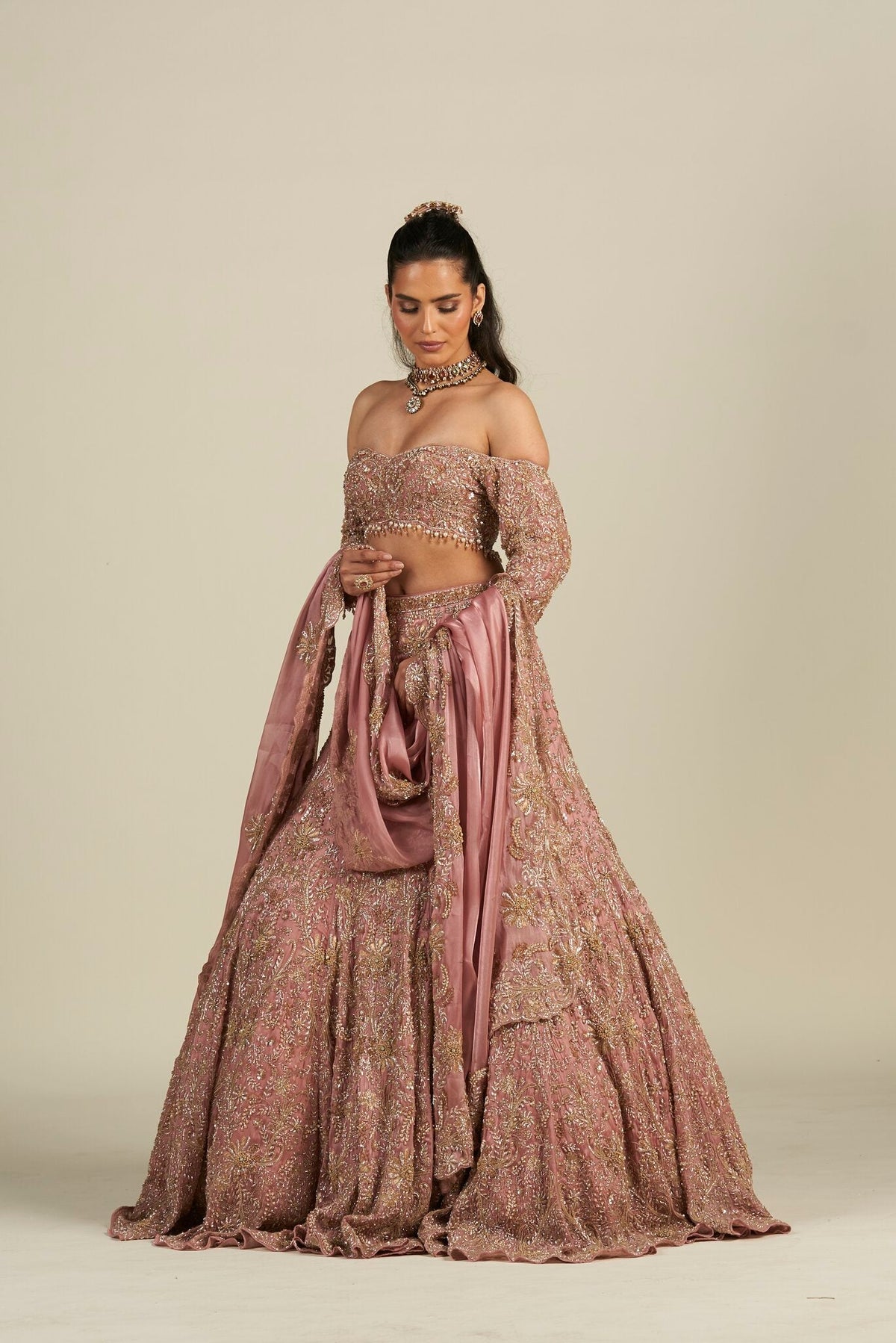 DUSTY ROSE PINK LEHENGA